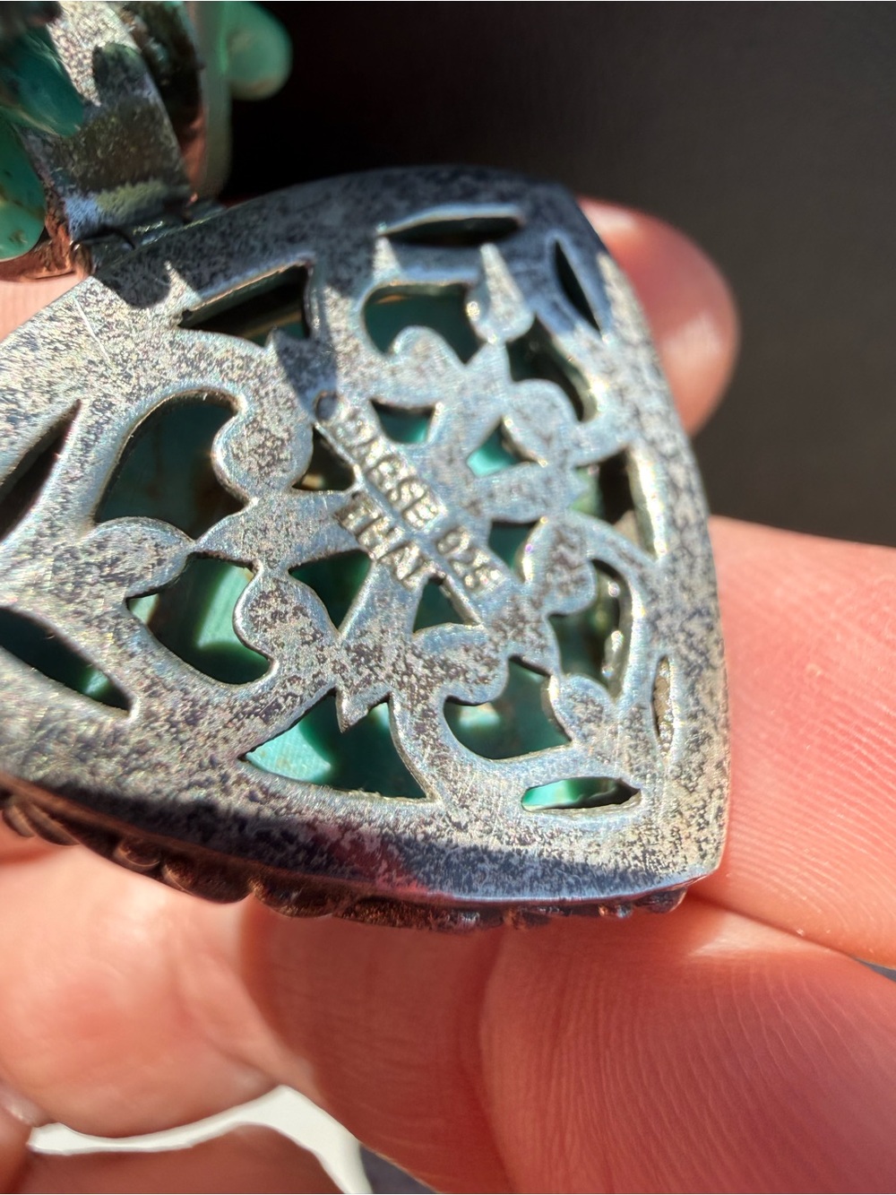Vintage BARSE Sterling Silver Genuine Turquoise Chip Triangle Pendant Necklace - Picture 3 of 8